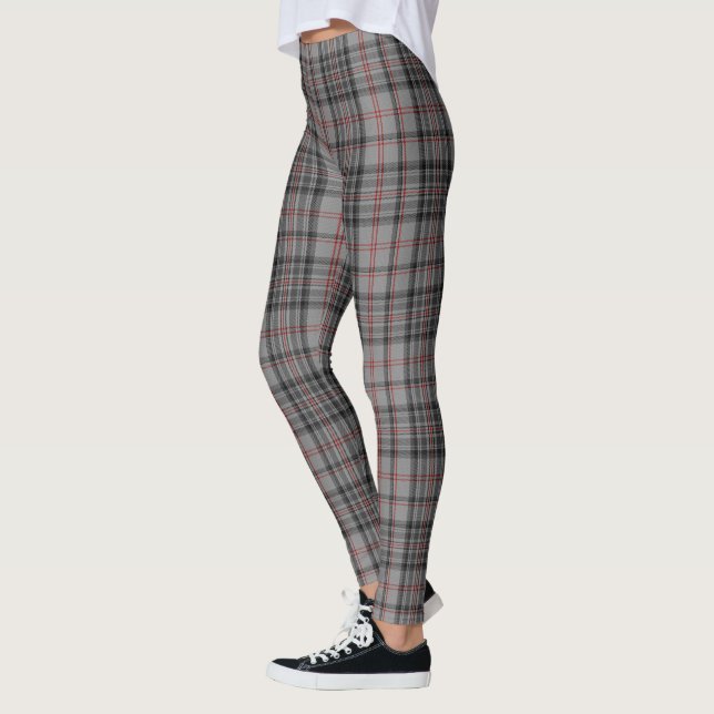 Taupe Gray Black Red Large Tartan Plaid Leggings (Left)