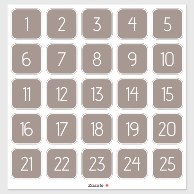 Taupe Gray Customizable Square Number Stickers  (Sheet)