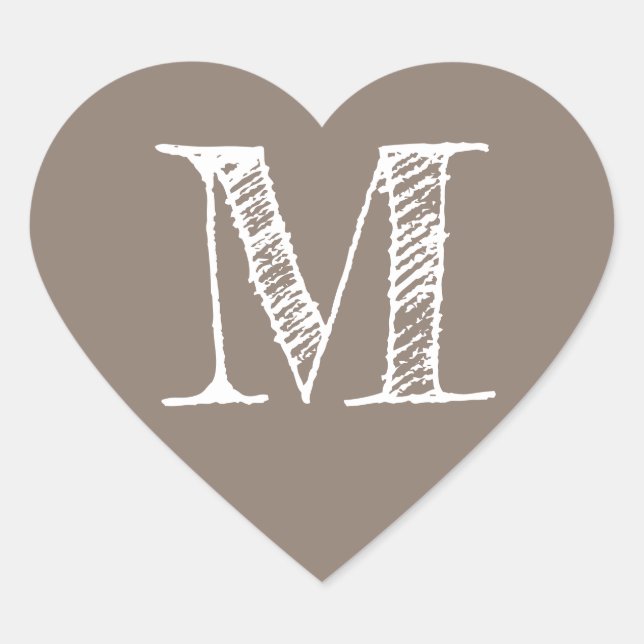 Taupe Gray Heart Minimalist Monogram Initial Sticker (Front)
