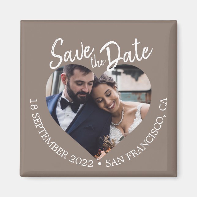 Taupe Gray Photo Modern Script Save the Date Magnet (Front)