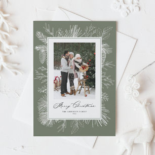 Taupe Green Botanical Frame Photo Christmas Holiday Card
