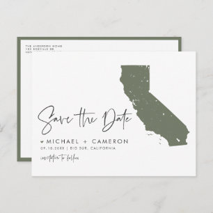 Taupe Green California Map QR Code Save the Date Announcement Postcard