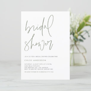 Taupe Green Handwritten Script Bridal Shower Invitation