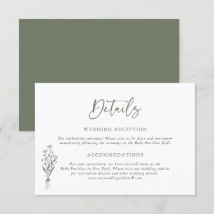 Taupe Green Minimailist Bouquet Wedding Details Enclosure Card