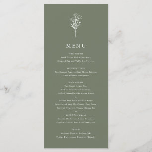 Taupe Green Minimalist Floral Bouquet Wedding Menu