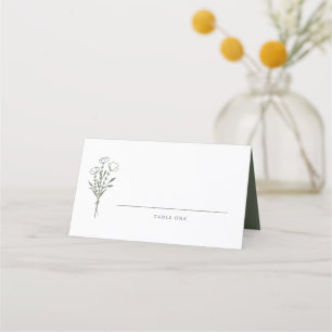 Taupe Green Minimalist Floral Bouquet Wedding Place Card