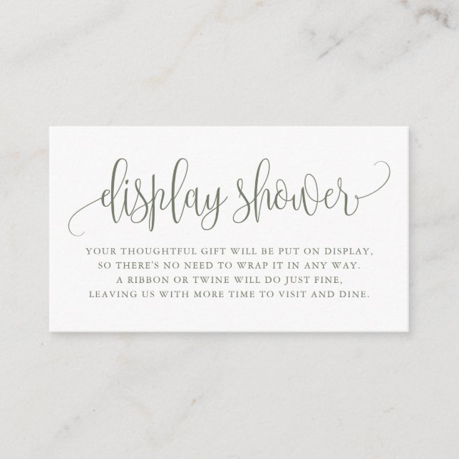 Taupe Green Pretty Script Display Shower Enclosure Card (Front)