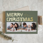 Taupe Green Scandinavian Two Photo Christmas Foil Holiday Card<br><div class="desc">Send holiday cheer with our customisable two-photo Christmas card, featuring charming Scandinavian-style typography. This gold foil Christmas card beautifully blends modern aesthetics with festive spirit, allowing you to showcase two of your favourite photos. The modern typography is complemented by a minimalist design that captures the essence of Scandinavian style, making...</div>