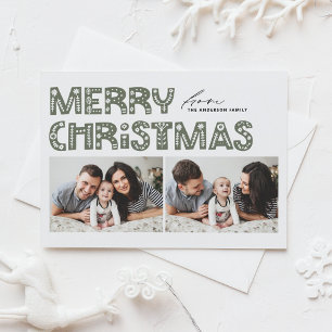 Taupe Green Scandinavian Two Photo Christmas Holiday Postcard