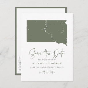 Taupe Green South Dakota Map QR Code Save the Date Announcement Postcard