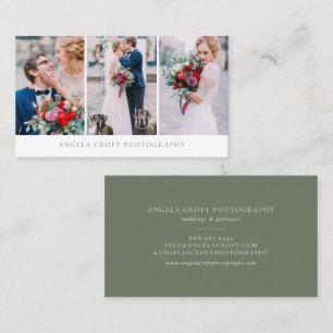 Taupe Green Three Photo Collage Photographer Business Card