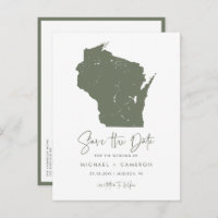 Taupe Green Wisconsin Map QR Code Save the Date