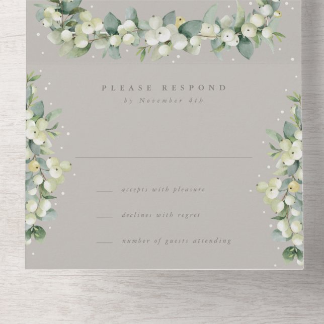 Taupe/Greige Snowberry+Eucalyptus Reception Only All In One Invitation (Inside Bottom)