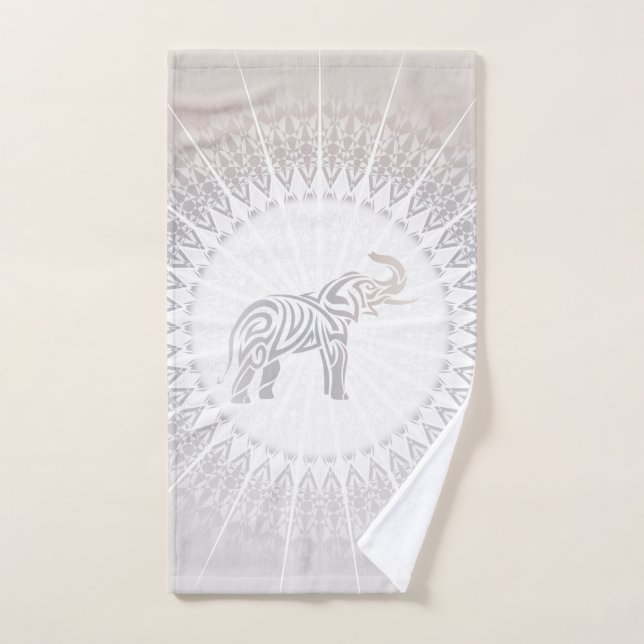 Taupe Grey Elephant Mandala Hand Towel (Hand Towel)