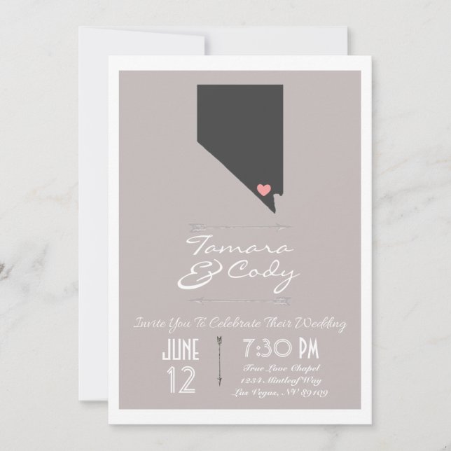 Taupe Grey Las Vegas, Nevada Wedding Invitation (Front)