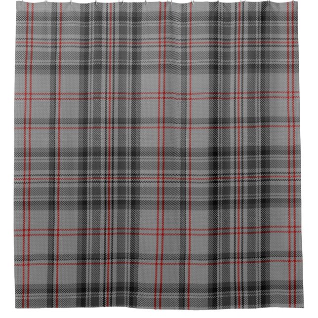 Taupe Grey Red Black Large Tartan Plaid Check Shower Curtain (Front)