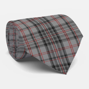 Taupe Grey Red Black Plaid Tartan Flannel Tie