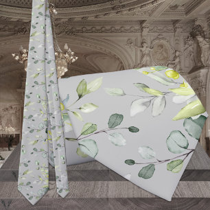 Taupe Grey Sage Green Eucalyptus Elegant Wedding Tie