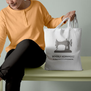 Taupe Grey Vintage Sewing Machine Seamstress Tote Bag