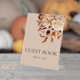 Taupe Guestbook Fall Leaves Pedestal Sign