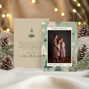 Taupe Hand Painted Christmas Trees and Photo Holiday Card