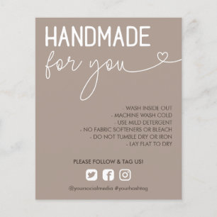 Taupe Handmade For You Wash Instructions Photo Flyer