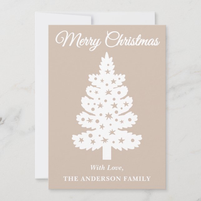 Taupe Handwritten Script Christmas Tree Holiday Card (Front)
