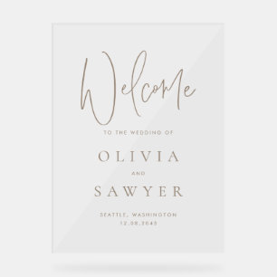 Taupe Handwritting Script Wedding Welcome Acrylic Sign