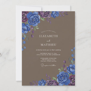 Taupe Indigo Petal Wedding Invitation