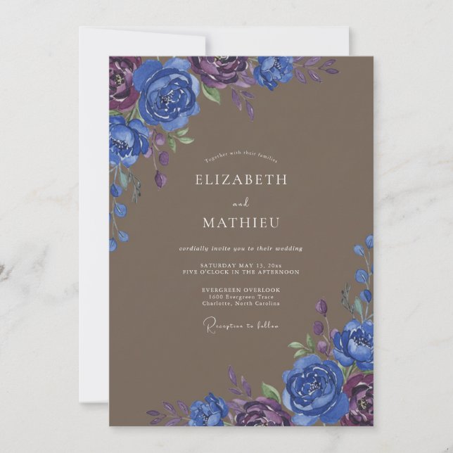 Taupe Indigo Petal Wedding Invitation (Front)