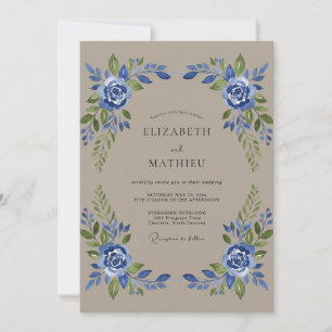 Taupe Indigo Rose Wedding Invitation