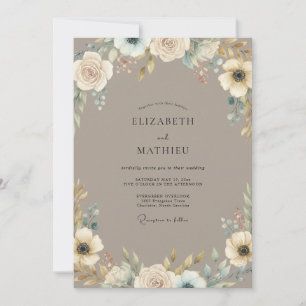 Taupe Ivory Bloom Wedding Invitation