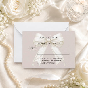 Taupe ivory bow response RSVP Card