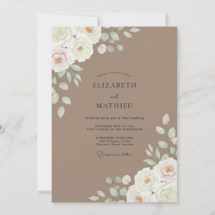 Taupe Ivory Cream Ranunculus Eucalyptus Wedding Invitation