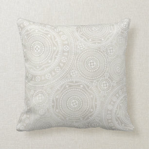 Taupe Ivory Lace Doily Neutral Mandala Print Cushion