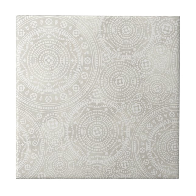 Taupe Ivory Lace Doily Neutral Mandala Print Tile (Front)