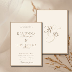 Taupe Ivory Monogram Glam Old Money Wedding Invitation