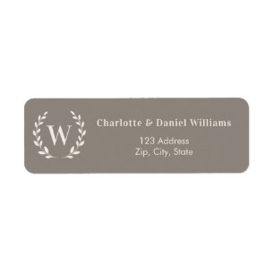 Taupe ivory monogram initial wreath return address