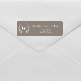 Taupe ivory monogram initial wreath return address