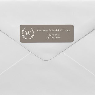 Taupe ivory monogram initial wreath return address