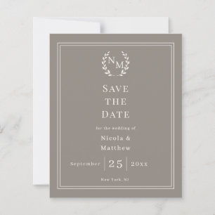Taupe Ivory monogram wreath wedding Save the Date