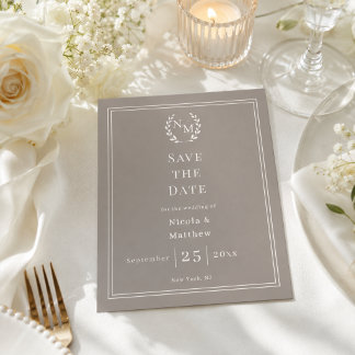 Taupe Ivory monogram wreath wedding Save the Date