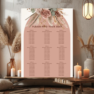 Taupe ivory pampas grass wedding seating chart
