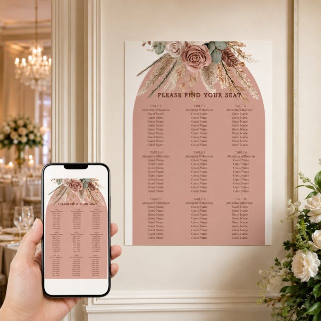 Taupe ivory pampas grass wedding seating chart (Creator Uploaded)