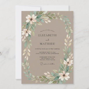 Taupe Ivory Wreath Wedding Invitation