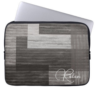 Taupe Jean patch Work Faux Burlap Laptop Sleeve