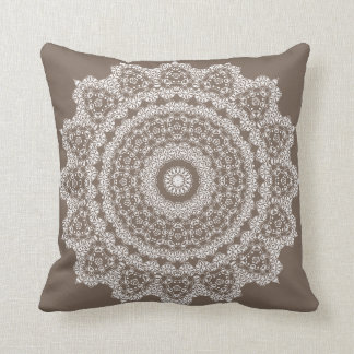 Taupe Lace Pattern Throw Pillow