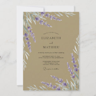 Taupe Lavender Sprig Eucalyptus Wedding Invitation