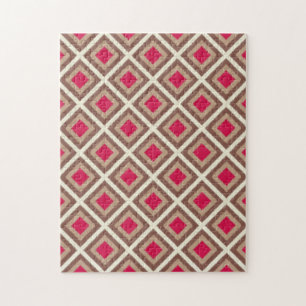 Taupe, Light Taupe, Hot Pink Ikat Diamonds STaylor Jigsaw Puzzle