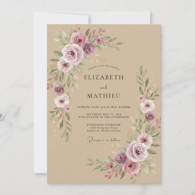 Taupe Lilac Blossom Wedding Invitation (Front)